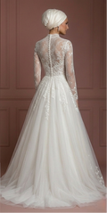 Tulle & Lace Princess Wedding Dress – Elegant Hijab Outfit Muslim