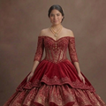 Two-Piece Red Quinceañera Dress Sparkle Fabric Design