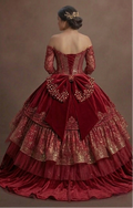 Two-Piece Red Quinceañera Dress Sparkle Fabric Design