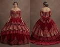 Two-Piece Red Quinceañera Dress Sparkle Fabric Design