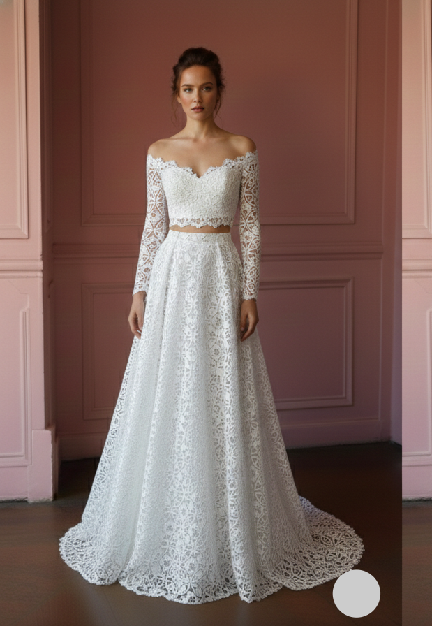 Two Piece Wedding Dress Crop Top Long Lace Skirt Bohemian