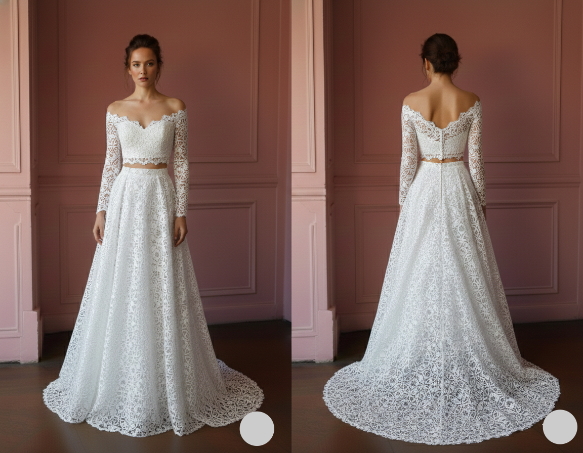Two Piece Wedding Dress Crop Top Long Lace Skirt Bohemian