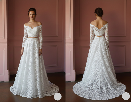 Two Piece Wedding Dress Crop Top Long Lace Skirt Bohemian