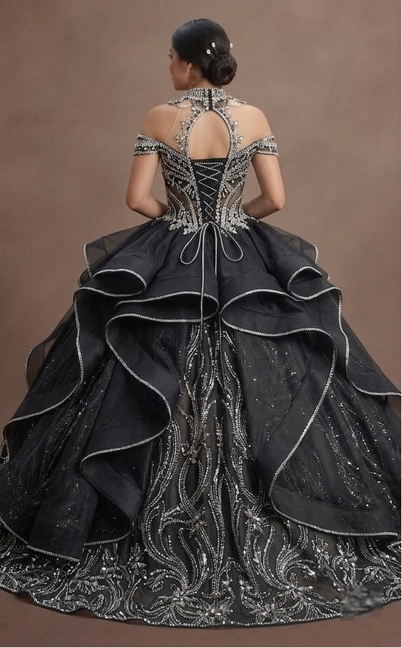 Ultimate Black Quinceañera Dress Luxury Crystal Gown