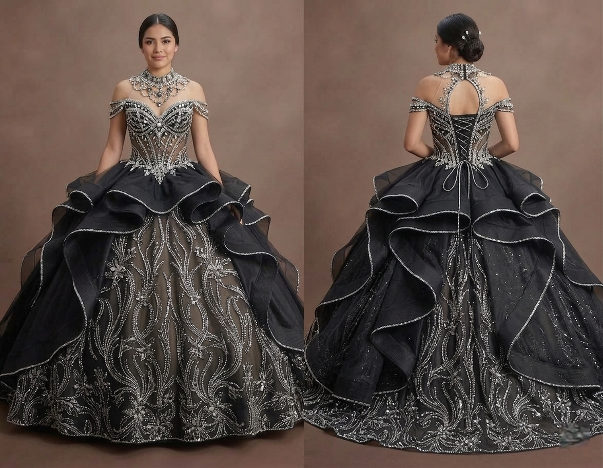 Ultimate Black Quinceañera Dress Luxury Crystal Gown