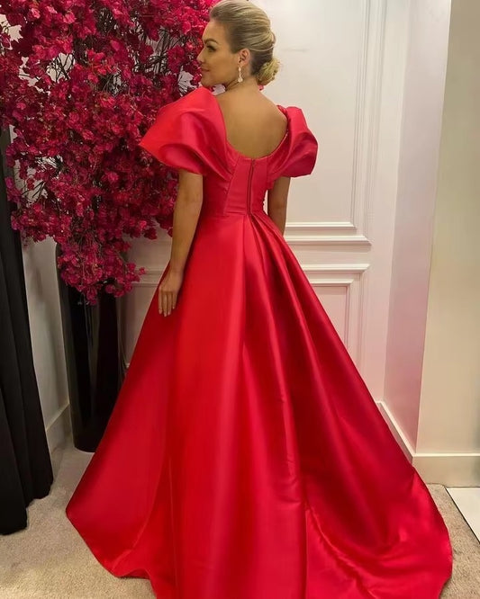 Mermaid Satin Charming Prom Dresses Off The Shoulder Pleats Party Dress With Draped Train Celebrity Dress Gala Gown