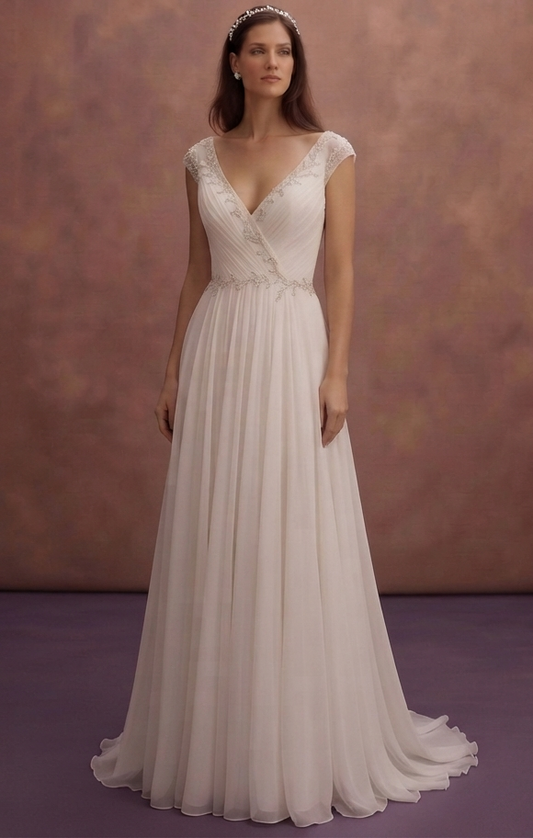 V-Neck Chiffon Wedding Dresses with Soft Elegance