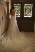 Elegant A-Line Wedding Dress with Straps, V-Neckline & Flattering Natural Waistline for a Romantic and Timeless Look