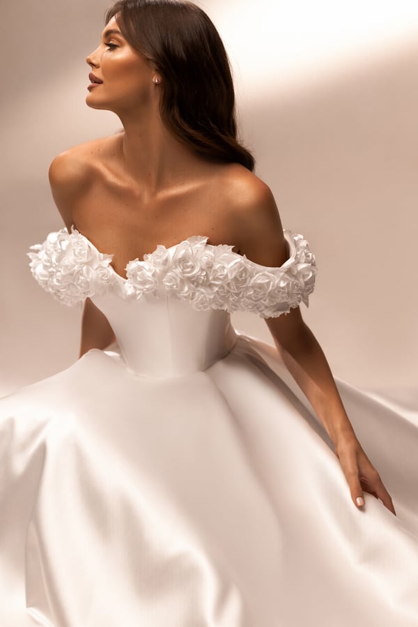 Wedding Dress Satin Off-the-shoulder A-Line Short Sleeve Floor-Length Elegant Exquisite Morden style Luxury