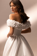 Wedding Dress Satin Off-the-shoulder A-Line Short Sleeve Floor-Length Elegant Exquisite Morden style Luxury