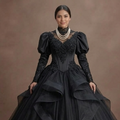 Victorian Black Quinceañera Dress Corset & Lace Detail