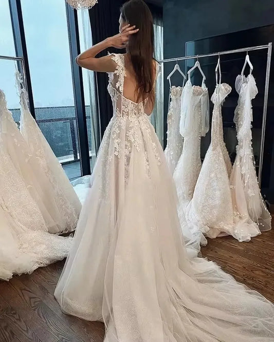 Split Vestido De Novia Tulle Beach Wedding Dresses Sweetheart Lace Suknia Slubna Robe Mariage Zipper Backless Trouwjurk