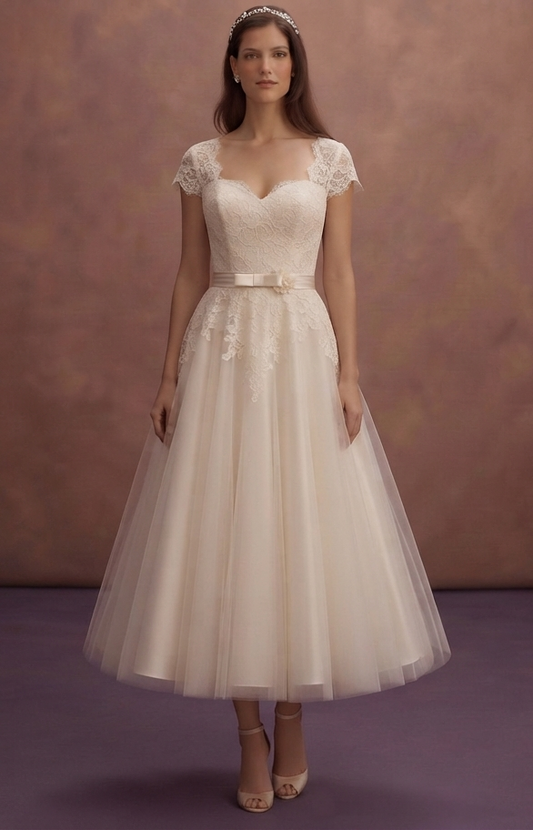 Vintage-Inspired Tea-Length Wedding Dresses with Lace