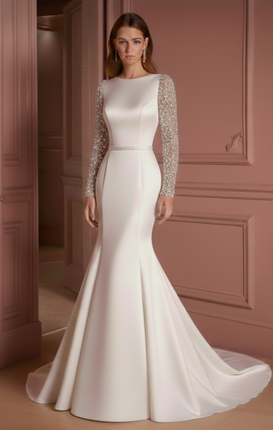 Vintage Lace Wedding Dress High Neck Long Sleeve Bridal