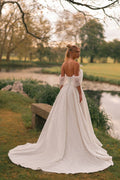 Gorgeous Lace Sweep Train A-Line Wedding Dress Chic Pleated Sweetheart Appliques Off Shoulder Princess Bridal Gown