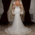 Elegant Mermaid Wedding Dresses Deep V-neck Long Sleeves Lace Applicants Tulle Backless Bridal Gown Custom Vestidos De Novia