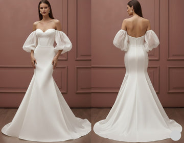 Elegant Mermaid Wedding Dress Long V-Neck Backless Satin Bridal