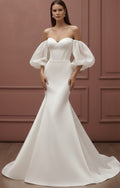 Elegant Mermaid Wedding Dress Long V-Neck Backless Satin Bridal