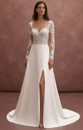 Long Sleeve Lace Wedding Dress A-Line Classic Bridal Gown