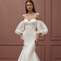 Elegant Mermaid Wedding Dress Long V-Neck Backless Satin Bridal
