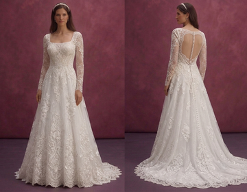 White A-Line Wedding Dress with Floral Lace Overlay
