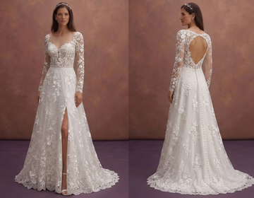 White A-Line Wedding Dress with Floral Lace Overlay
