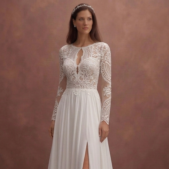 White Bohemian Wedding Dress with Lightweight Chiffon