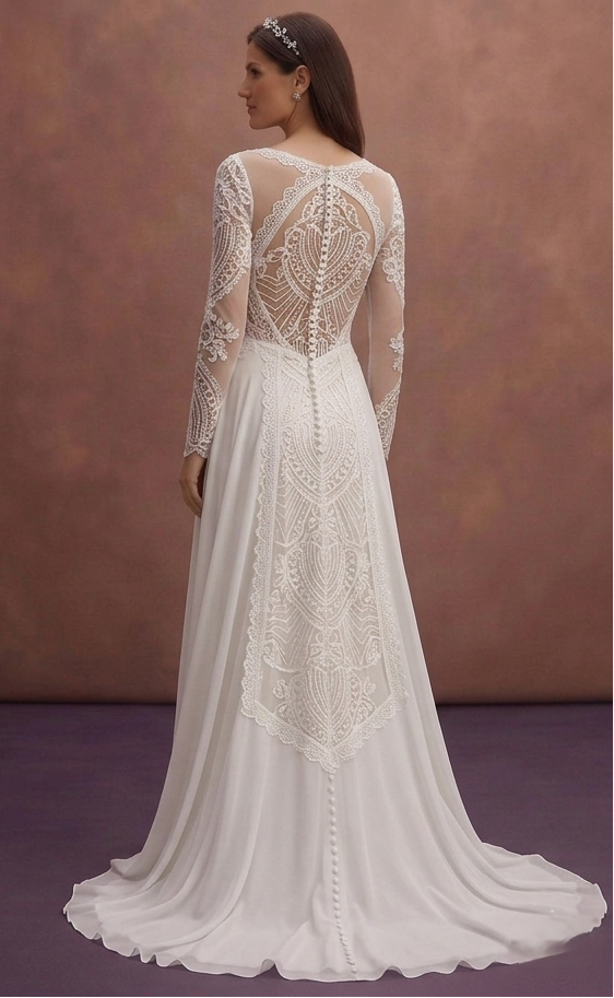 White Bohemian Wedding Dress with Lightweight Chiffon