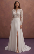 White Bohemian Wedding Dress with Lightweight Chiffon