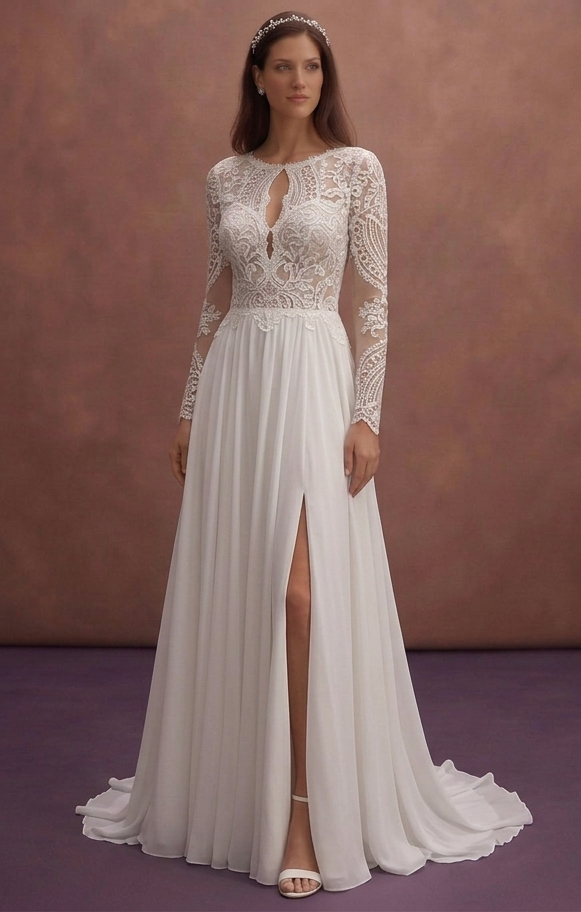 White Bohemian Wedding Dress with Lightweight Chiffon