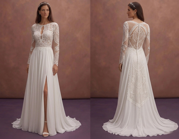 White Bohemian Wedding Dress with Lightweight Chiffon