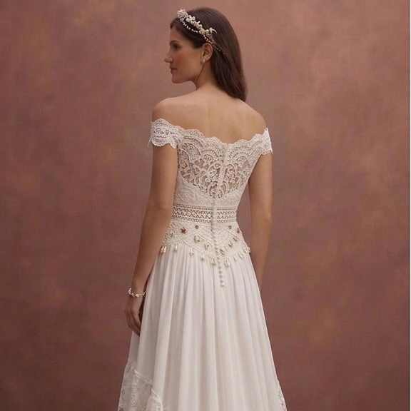 White Bohemian Wedding Dress with Romantic Flow Layers