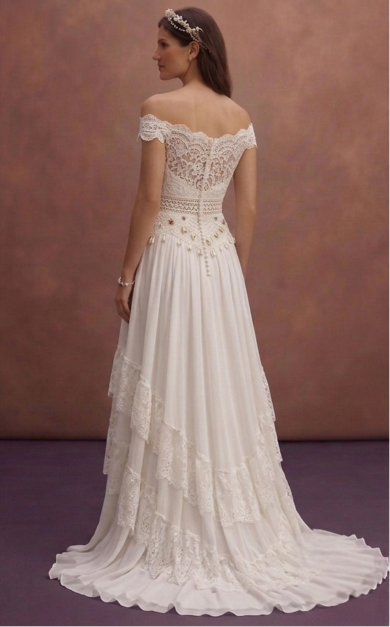 White Bohemian Wedding Dress with Romantic Flow Layers