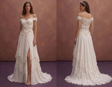 White Bohemian Wedding Dress with Romantic Flow Layers