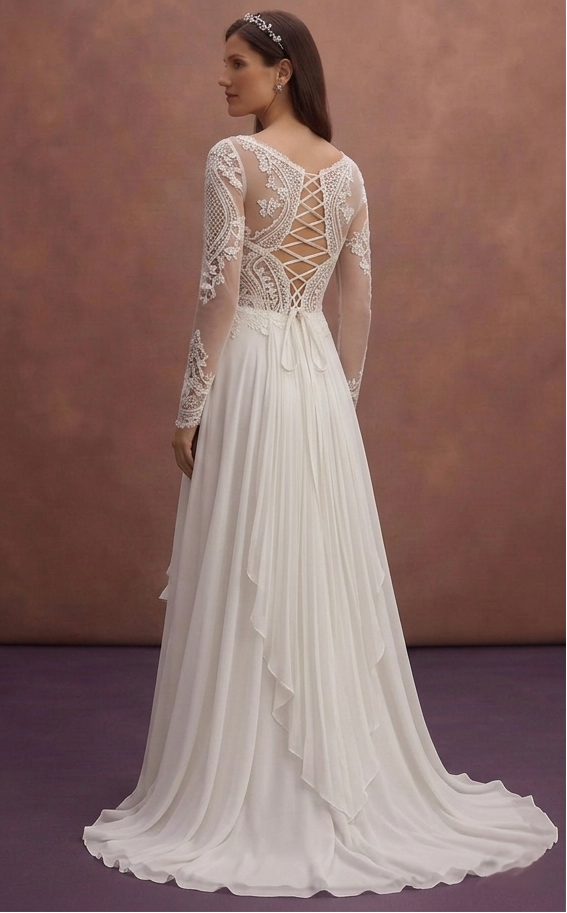 White Bohemian Wedding Dress with Soft Airy Chiffon