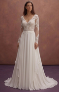 White Bohemian Wedding Dress with Soft Airy Chiffon
