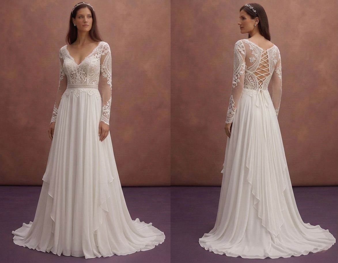 White Bohemian Wedding Dress with Soft Airy Chiffon