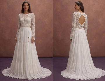 White Bohemian Wedding Dress with Soft Chiffon Flowing Design
