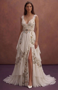 White Bohemian Wedding Dress with Soft Romantic Layers