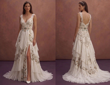 White Bohemian Wedding Dress with Soft Romantic Layers