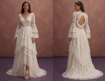 White Bohemian Wedding Dress with Soft Romantic Layers
