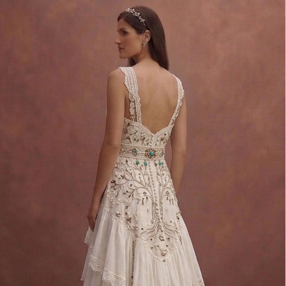 White Bohemian Wedding Dress with Soft Romantic Layers