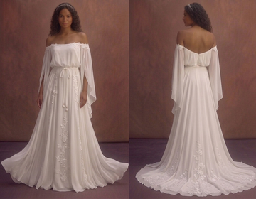 White Boho Beach Wedding Dress with Flowing Chiffon
