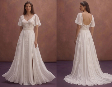 White Boho Beach Wedding Dress with Light Chiffon Flow