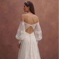 White Boho Wedding Dress with Off Shoulder Romantic Sleeves