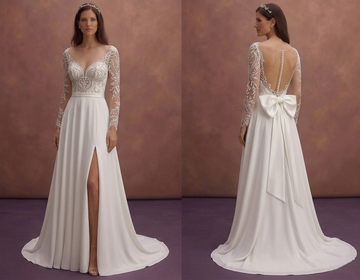 White Bridal Dress with Open Back and Satin Bow Detail
