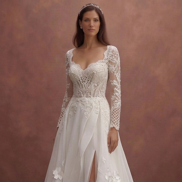 White Bridal Gown with Open Back and Chapel Train