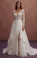 White Bridal Gown with Open Back and Chapel Train
