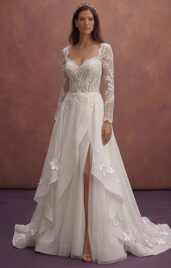 White Bridal Gown with Open Back and Chapel Train