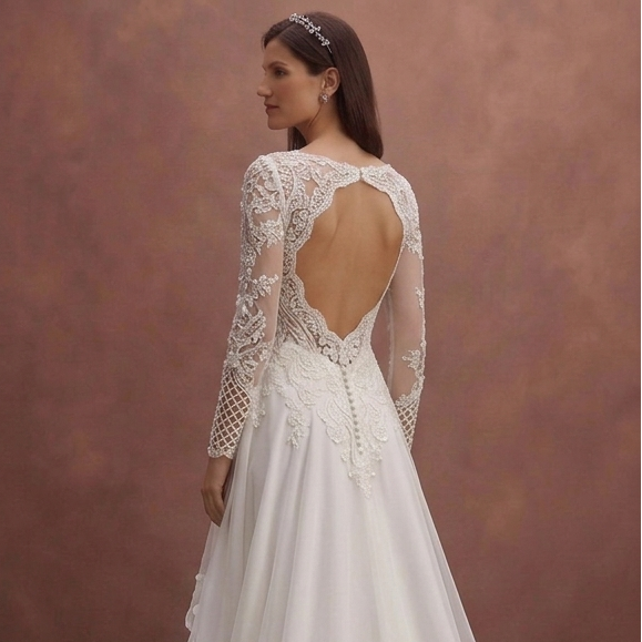 White Bridal Gown with Open Back and Chapel Train